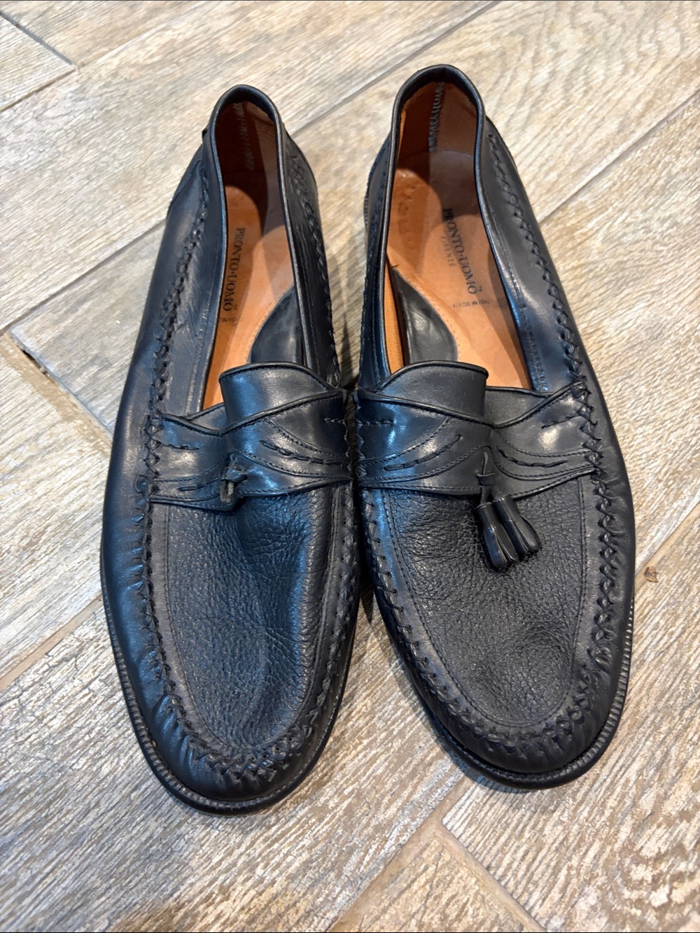 Pronto Uomo Black Leather Tassel Moccasin Loafers Men’s size 12
